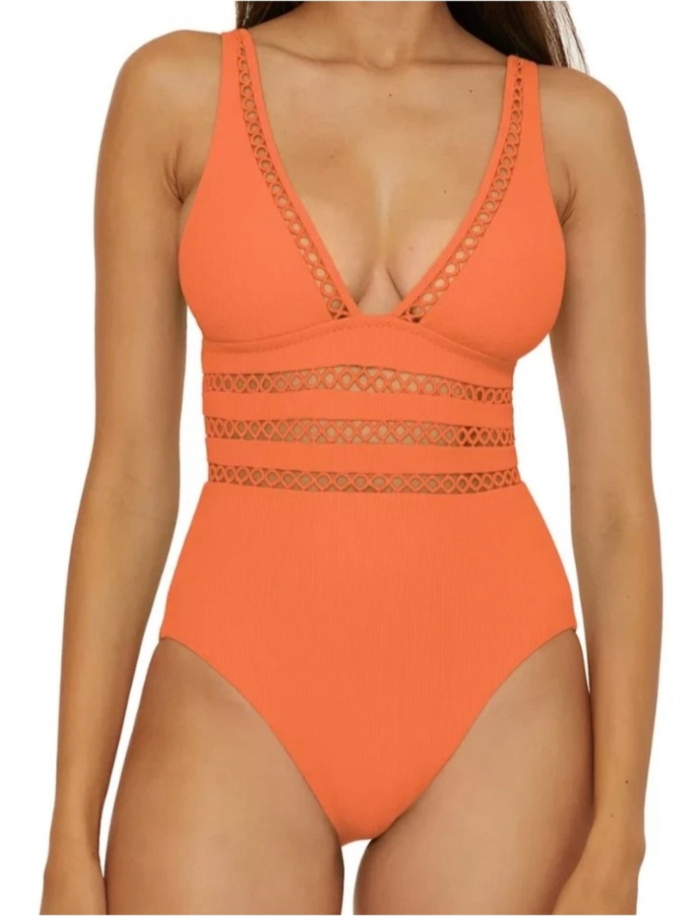 Becca Modern Edge Ribbed One-Piece Swimsuit-M-Minimalist Resortwear MSRP $148